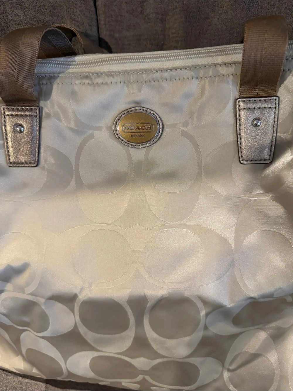 Coach Cream getaway Signature Tote Bag with Tan Straps